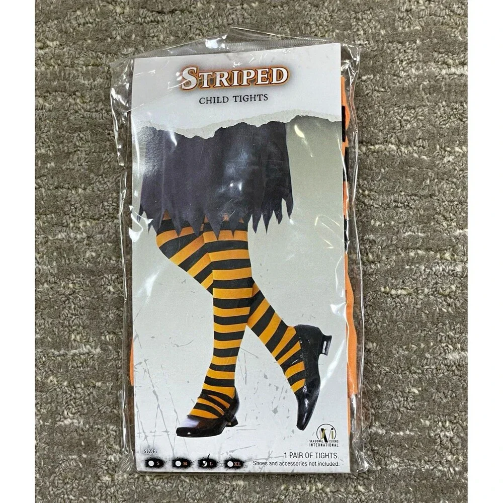 Seasonal Visions Intl Girls Striped Halloween Tights Orange/Black large L